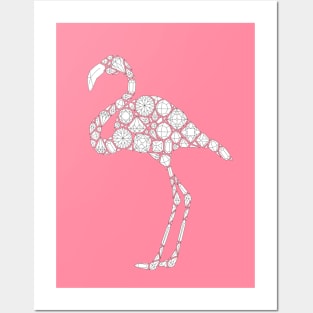 Gems Pattern Flamingo for Adult Coloring, Pink Flamingos Illustration Posters and Art